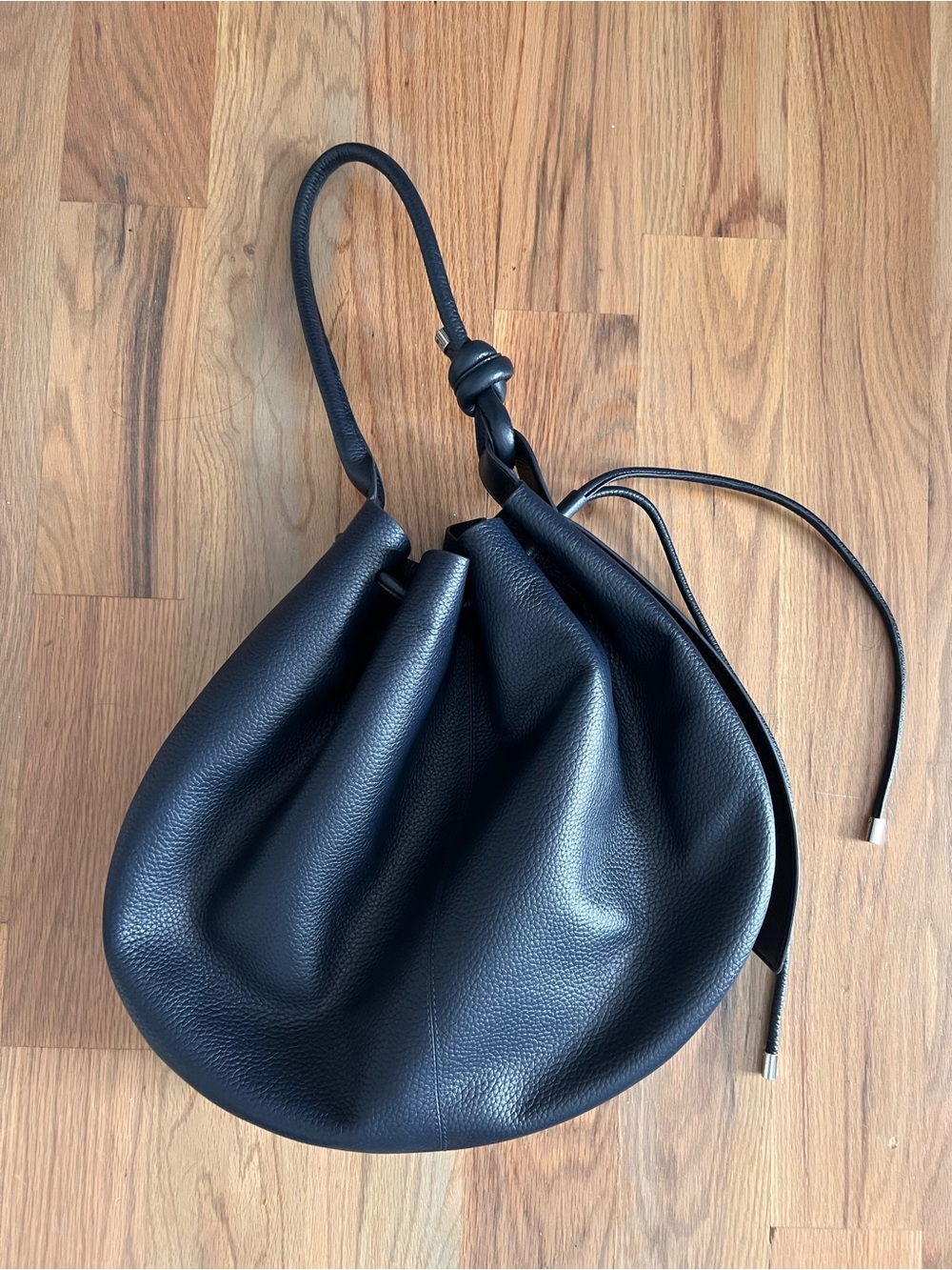 Behno Navy Pebbled Leather Drawstring Shoulder Bag